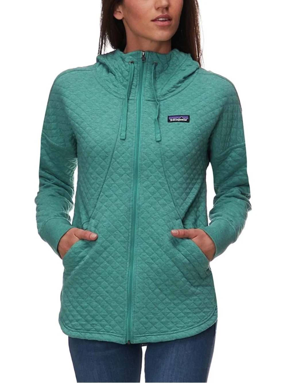 Patagonia Organic Cotton Quilted Hoody Jacket in Beryl Green, Women’s size Small - Picture 3 of 15